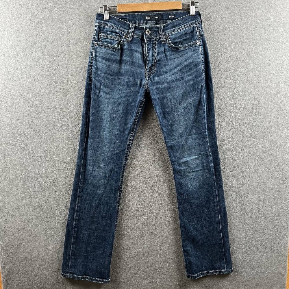 BKE Aiden Jeans Mens 31x32 Blue Slim Straight Stretch Medium Wash Denim Buckle